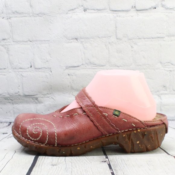 El Naturalista Shoes - El Naturalista Iggdrasil Brown Leather Stitched Slip on Clogs Size 38 US 8